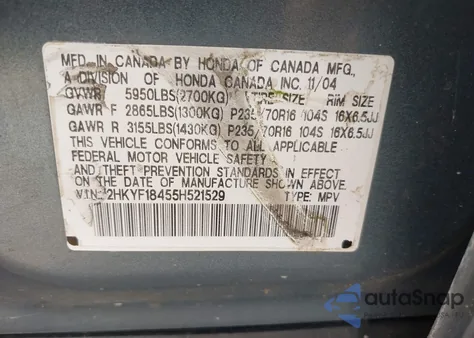 2005 Honda Pilot Ex z USA, uszkodzony, nr VIN 2HKYF18455H521529